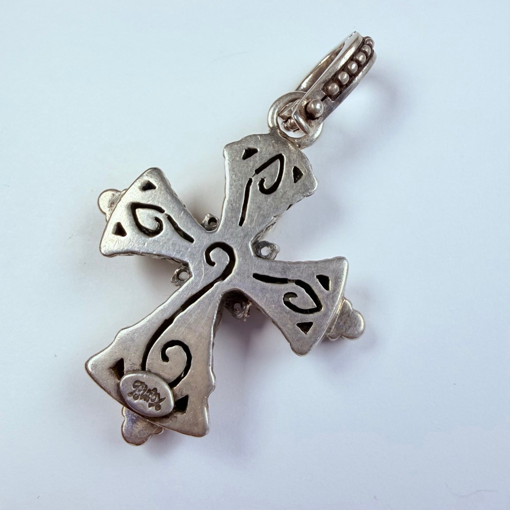 18K Yellow Gold Barbara Bixby White Topaz 925 Sterling Silver Cross Pendant - Picture 5 of 8